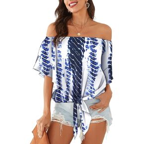 Hibluco Womens Off Shoulder Tops Sexy Floral Print Crop Tops Summer Blouses T-Shirt