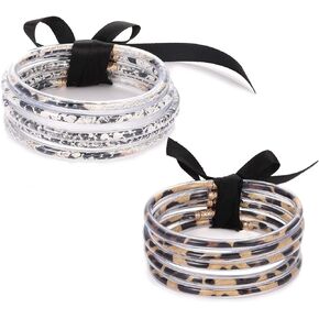 SHAMARTE Multiple Leopard Print Bangle Bracelet for Women Cheetah Print Jewelry Gummy Siliceno Rubber Wristband Snakeskin Print Bangle Wristlet 2 PCS