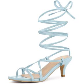 Allegra K Women's Strappy Lace Up Kitten Heels Sandals