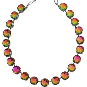 Mariana Silvertone Classic Checkerboard Cut Tennis Necklace, Iridescent Medium Vitrail Multi Color 3474 222A