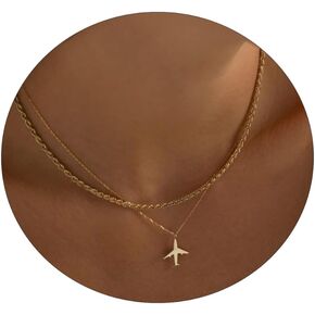 Kyerlyn 14K Gold Necklace for Women, Dainty Airplane/Swallow/Lightning Necklace Sideways Necklace Pendant Trendy for Girls Adjustable Chain Simple Choker Everyday Jewelry Gifts