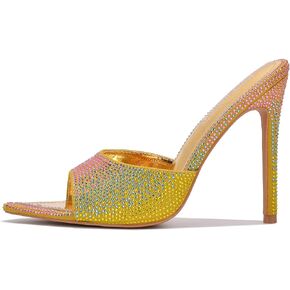 Cape Robbin Kameron Women's Stiletto Slip On Heels, Pointed Toe Heeled Sandals with Faux Rhinestone for Women
