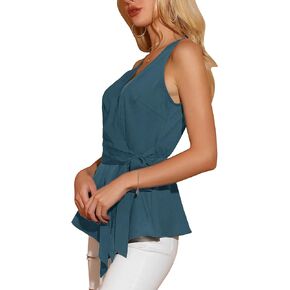 Allegra K Women's 2024 Spring Tops Sleeveless V Neckline Wrap Elegant Tie Waist Top