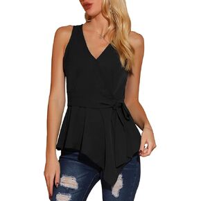 Allegra K Women's 2024 Spring Tops Sleeveless V Neckline Wrap Elegant Tie Waist Top