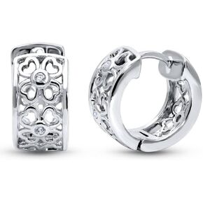 BERRICLE Sterling Silver Clover Cubic Zirconia CZ Small Fashion Hoop Huggie Earrings for Women, 0.55"
