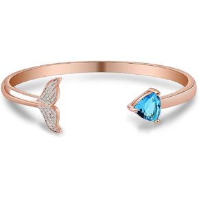FEELMEM Dolphin Mermaid Tail Bangle Cubic Zirconia Open Cuff Bangle Engraved You Are Beautiful Inspirational Gift for Women Best Friend