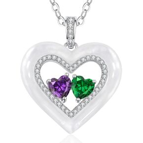 LOUISA SECRET Valentine's Day Gifts for Her, Shell Double Heart Birthstone Necklaces for Women, 925 Sterling Silver Fine Jewelry, Anniversary Birthday Gifts for Women Wife Mom Girlfriend Daughter Lady in Kuwait