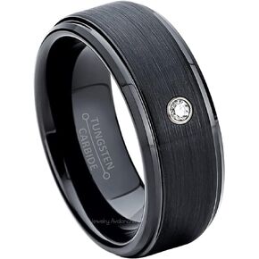 0.07ct Men's Diamond Tungsten Carbide Ring 8mm Comfort Fit Black Tungsten Ring Anniversary Band Engagement Ring