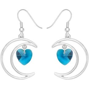 SENFAI Irish Crescent Half Moon Heart Crystal Hook Dangle 14K Gold Plated Earrings Necklace Set 3 Tone