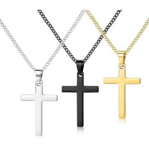 YADOCA 3Pcs Cross Necklace for Men Boys Stainless Steel Silver Black Gold Mens Cross Necklaces Set Jewelry Gifts With Cross Chain And Cross Pendant 16 18 20Inch