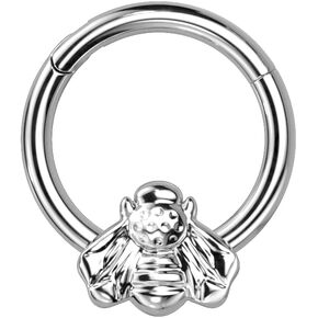16GA Implant Grade Titanium Hinged Segment Hoop Ring With Front Facing Bee (Choose Length & Color)