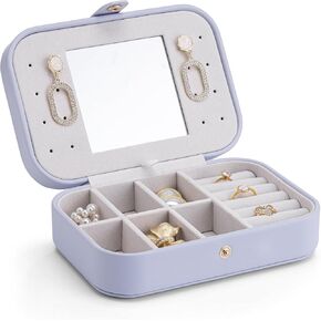 Vlando Small Travel Jewelry Box Organizer - Mirrored Jewelries Necklaces Rings Earrings Necklace Storage Case for Girls Women Vacation, White/Mint Green
