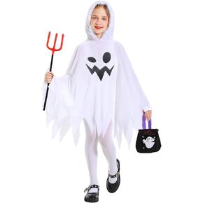 Ghost Costume Kids Scary Glow in the Dark Halloween Costumes White Ghost Boo Cosplay Spooky Hooded Cloak with Accessories