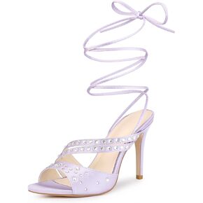 Perphy Rhinestone Satin Strappy Lace Up Stiletto Heel Sandal for Women