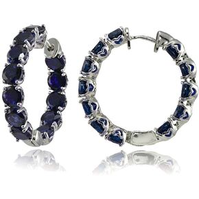 Sterling Silver Genuine or Created Gemstone 28mm Hoop Earrings
