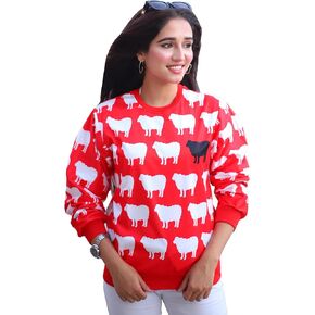 Women's Red Black Sheep Printed Sweatshirt - Sheep Print Sweatshirt