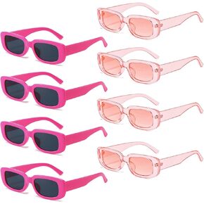 Pibupibu 8 Pack Ombre Pink Rectangle Sunglasses for Women Bulk, Retro Small/Chunky Rectangle Glasses Party Favors