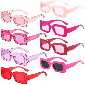 Pibupibu 8 Pack Ombre Pink Rectangle Sunglasses for Women Bulk, Retro Small/Chunky Rectangle Glasses Party Favors