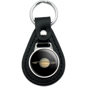 GRAPHICS & MORE Black Leather Planet Saturn with Rings Solar System Keychain