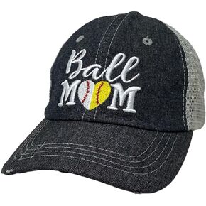 Cocomo Soul Womens Ball Mom Hat | Baseball Mom Softball Mom Hat | Baseball Softball Mom Cap | Half Baseball Half Softball Hat 402 Dark Grey