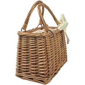 Wicker Handbag Bow Rattan Woven Bag Straw Bags Top Handle Wicker Baskets Purse Handbags Boho Style Beach Bag Flower Basket Straw Tote for Women Square Rattan Bag