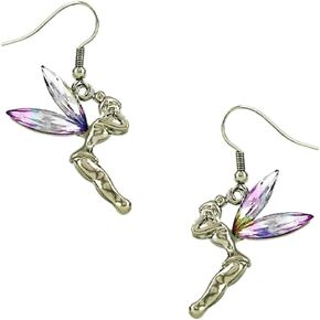 DianaL Boutique Tinkerbell Fairy Earrings Clear AB Crystal Wings Gift Boxed Tinker Bell Fashion Jewelry