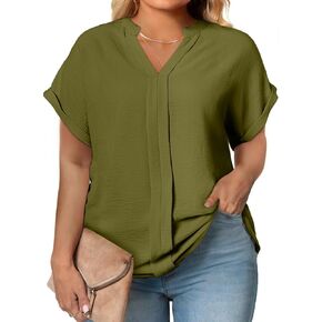 Eytino Womens Plus Size Summer Tops V Neck Short Sleeve Dressy Casual Blouse Work Shirts (1X-5X)