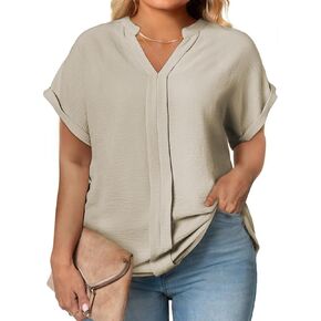 Eytino Womens Plus Size Summer Tops V Neck Short Sleeve Dressy Casual Blouse Work Shirts (1X-5X) in Kuwait