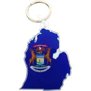 Westmon Works Michigan Keychain Souvenir Set State Shaped Map Image Key Chain Pack with Fun Facts Card