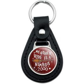 GRAPHICS & MORE Black Leather Harry Potter My Other Ride Is a Nimbus 2000 Keychain