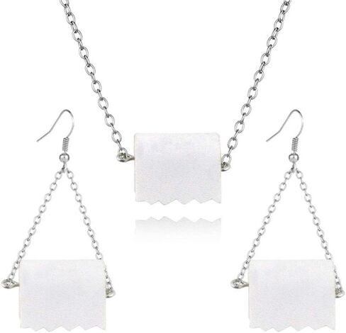 مجموعة قلادة على شكل لفة ورق المرحاض، مجموعة قلادة متدلية على شكل لفة ورق المرحاض، أقراط متدلية على شكل خطاف للنساء والفتيات هدية مجوهرات مضحكة للنوادي الليلية in Kuwait