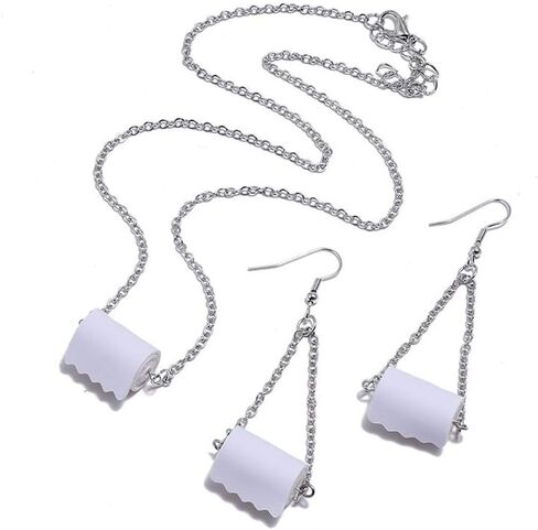 مجموعة قلادة على شكل لفة ورق المرحاض، مجموعة قلادة متدلية على شكل لفة ورق المرحاض، أقراط متدلية على شكل خطاف للنساء والفتيات هدية مجوهرات مضحكة للنوادي الليلية in Kuwait