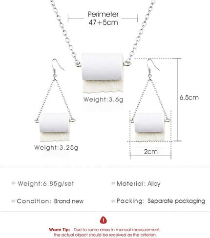 مجموعة قلادة على شكل لفة ورق المرحاض، مجموعة قلادة متدلية على شكل لفة ورق المرحاض، أقراط متدلية على شكل خطاف للنساء والفتيات هدية مجوهرات مضحكة للنوادي الليلية in Kuwait