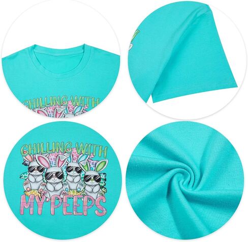Happy Easter Shirt Women Bunny Shirts : Chillin with My Peeps Tshirt Cute Rabbit Graphic T-Shirt Easter Gift Tee Tops in Saudi Arabia