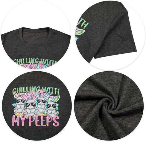 Happy Easter Shirt Women Bunny Shirts : Chillin with My Peeps Tshirt Cute Rabbit Graphic T-Shirt Easter Gift Tee Tops in Saudi Arabia