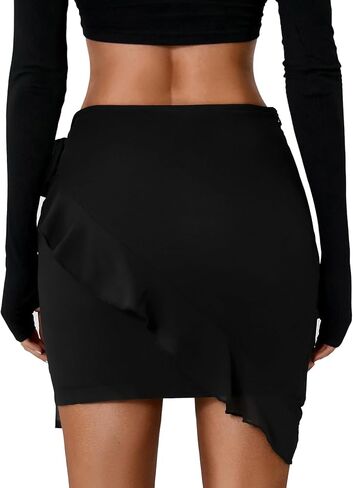 LYANER Women's Summer Wrap Front High Waist Self Tie Knot Ruffle Short Mini Skirt in Saudi Arabia