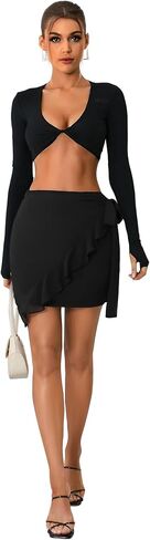 LYANER Women's Summer Wrap Front High Waist Self Tie Knot Ruffle Short Mini Skirt in Saudi Arabia