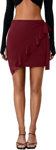 LYANER Women's Summer Wrap Front High Waist Self Tie Knot Ruffle Short Mini Skirt in Saudi Arabia