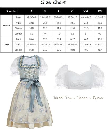 فساتين LTAKK Dirndl للسيدات ملابس مهرجان أكتوبر أزياء بافارية زي فتاة البيرة التقليدية الألمانية مع بلوزة Dirndl in Kuwait