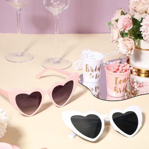 Macarrie 20 Pairs Bachelorette Party Supplies, 10 Pairs Bachelorette Heart Shaped Sunglasses with 10 Pcs Bridal Beaded Shot Glass Necklace Bridesmaid Eyewear for Women Girl Wedding Decoration, Bright in Saudi Arabia