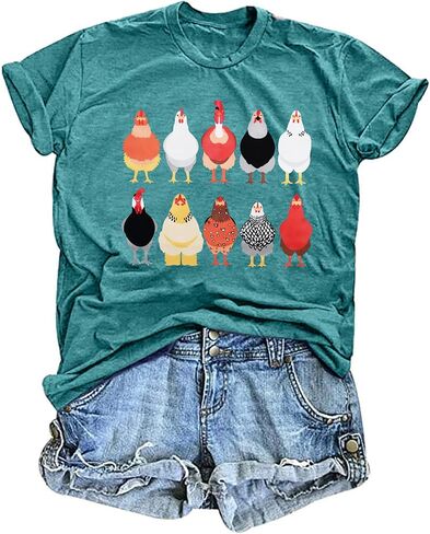 Chicken Shirt for Women Farm Tees Farm Girl T Shirt Funny Chicken Graphic T-Shirt Casual Short Sleeve Tops in Saudi Arabia