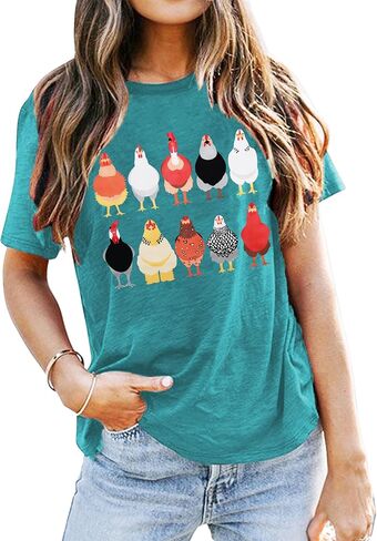 Chicken Shirt for Women Farm Tees Farm Girl T Shirt Funny Chicken Graphic T-Shirt Casual Short Sleeve Tops in Saudi Arabia