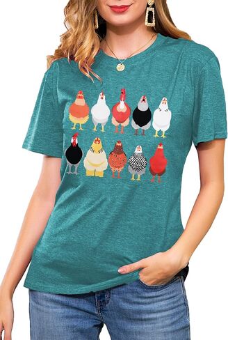 Chicken Shirt for Women Farm Tees Farm Girl T Shirt Funny Chicken Graphic T-Shirt Casual Short Sleeve Tops in Saudi Arabia