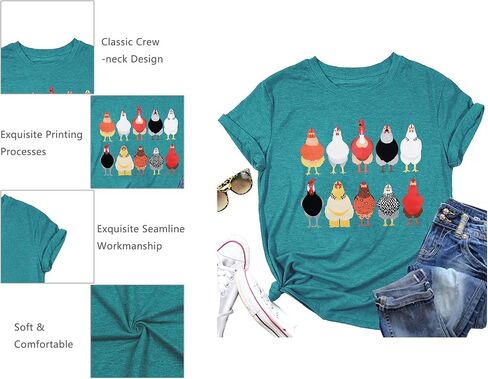 Chicken Shirt for Women Farm Tees Farm Girl T Shirt Funny Chicken Graphic T-Shirt Casual Short Sleeve Tops in Saudi Arabia