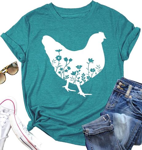 Chicken Shirt for Women Farm Tees Farm Girl T Shirt Funny Chicken Graphic T-Shirt Casual Short Sleeve Tops in Saudi Arabia
