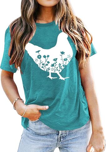 Chicken Shirt for Women Farm Tees Farm Girl T Shirt Funny Chicken Graphic T-Shirt Casual Short Sleeve Tops in Saudi Arabia