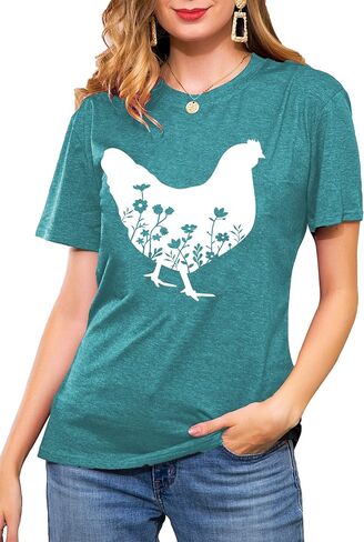 Chicken Shirt for Women Farm Tees Farm Girl T Shirt Funny Chicken Graphic T-Shirt Casual Short Sleeve Tops in Saudi Arabia