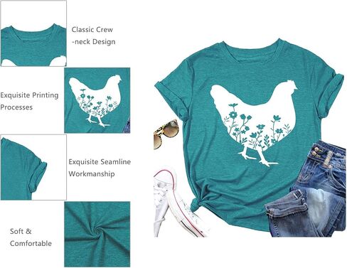 Chicken Shirt for Women Farm Tees Farm Girl T Shirt Funny Chicken Graphic T-Shirt Casual Short Sleeve Tops in Saudi Arabia