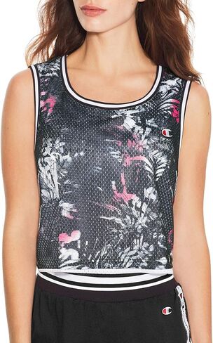 Champion Women's Reversible Mesh Cropped Tank, Amaranth/Blur Tropics Pink/Chscrplastisol-Gr 9936, M in Saudi Arabia