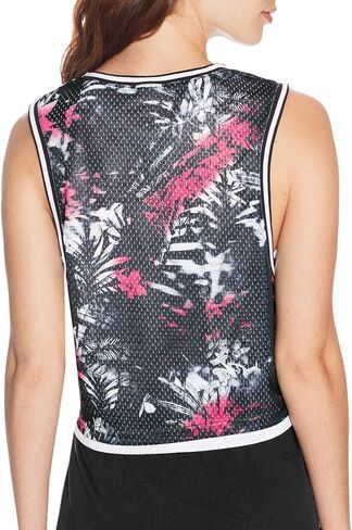 Champion Women's Reversible Mesh Cropped Tank, Amaranth/Blur Tropics Pink/Chscrplastisol-Gr 9936, M in Saudi Arabia